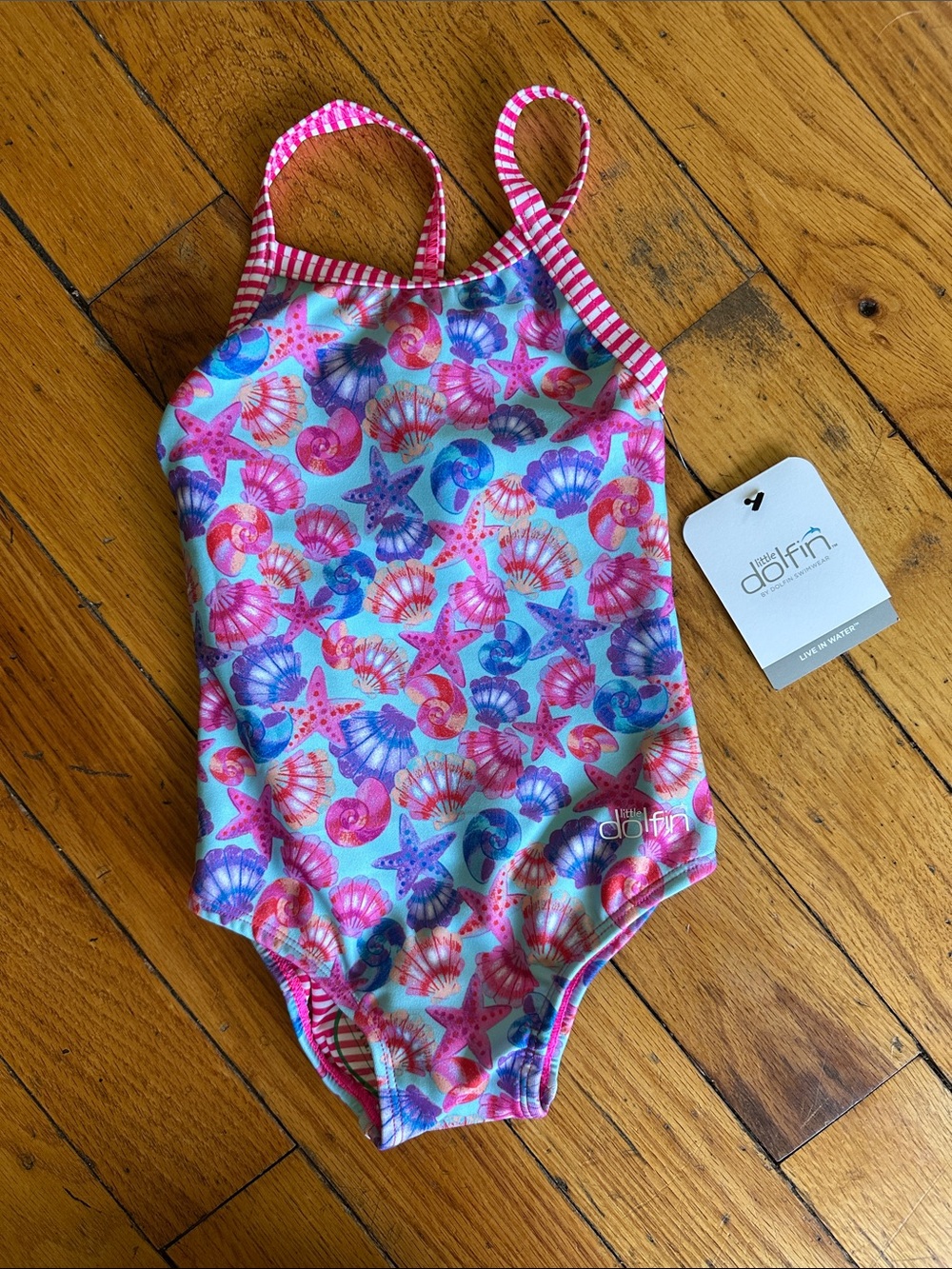 Dolfin Girls Blue & Pink Seashell Print One-Piece Swimsuit